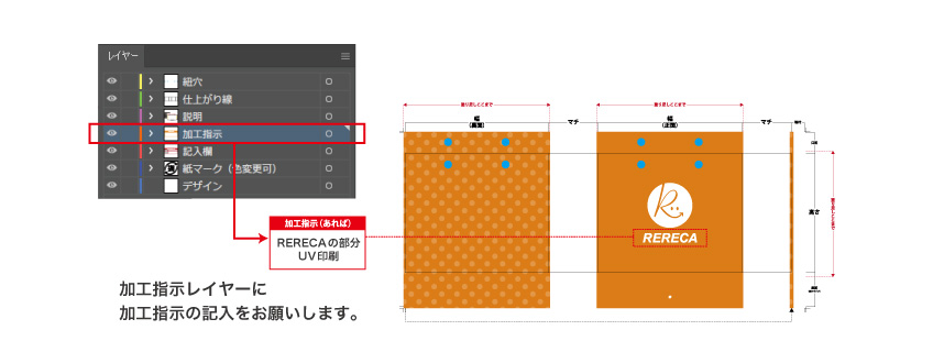 浮き出し/UV印刷/箔押しの指示